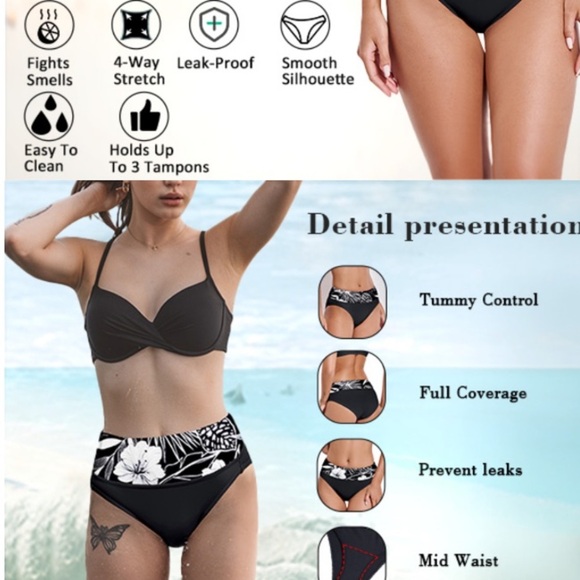 Beautikini Period Swimwear size M blue Bikini Menstrual Swim Bottom leakproof - Picture 5 of 8